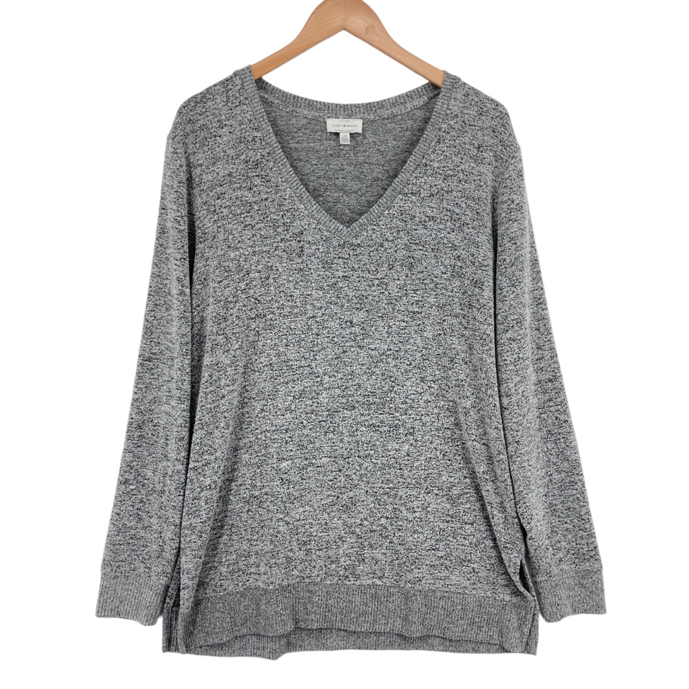 Lucky Brand Sweater Womens Large Gray Long Raglan Sleeve V Neck Slit Pullover